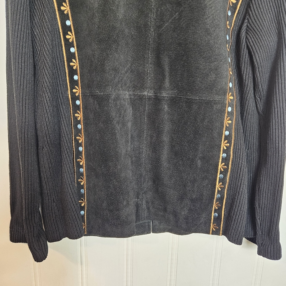 Bob Mackie Wearable Art Embroidered Black Suede Leather Full-Zip Jacket Womens M - Picture 11 of 16